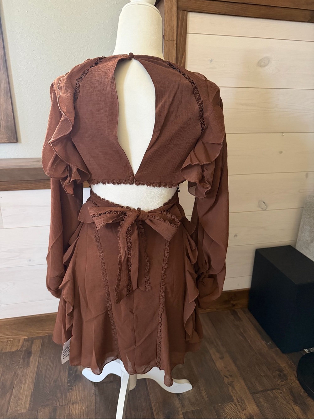 ASOS Brown Ruffle Wrap Mini Dress - Picture 5 of 6